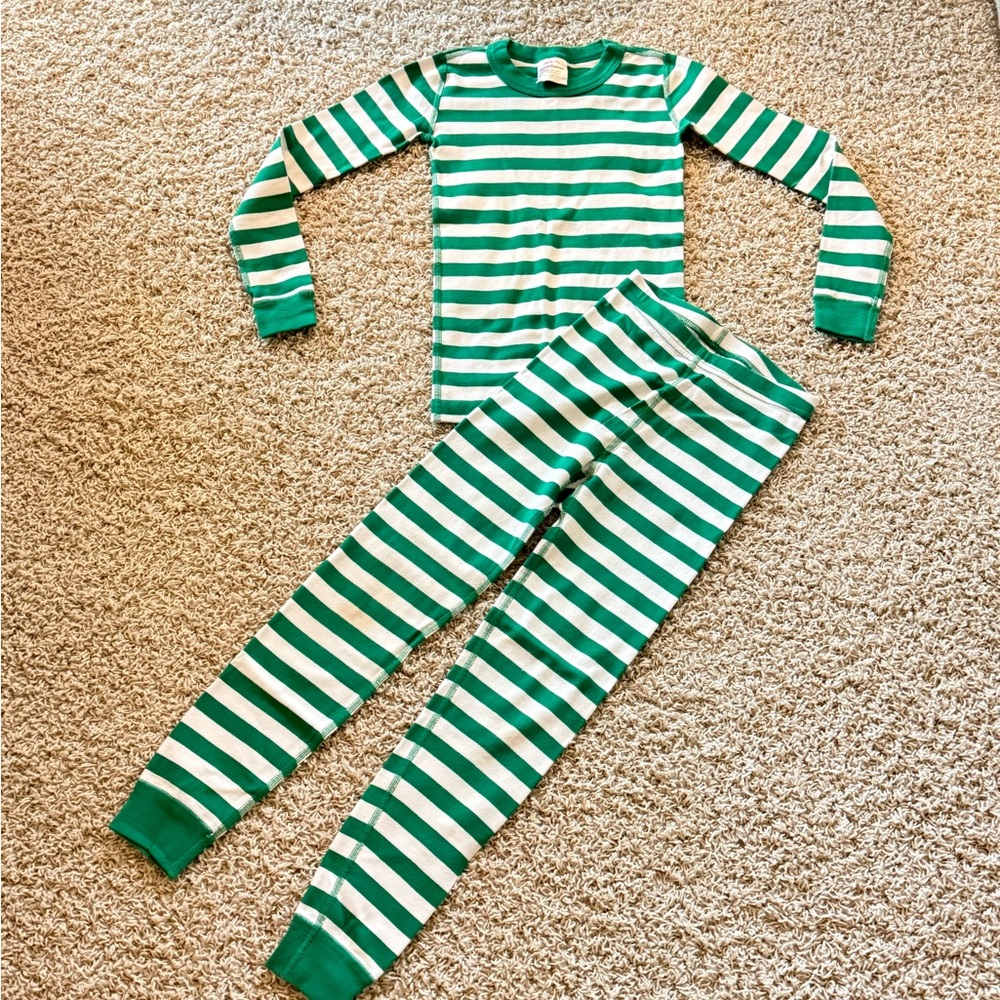 Hanna Andersson Green and White Striped Pajama Set